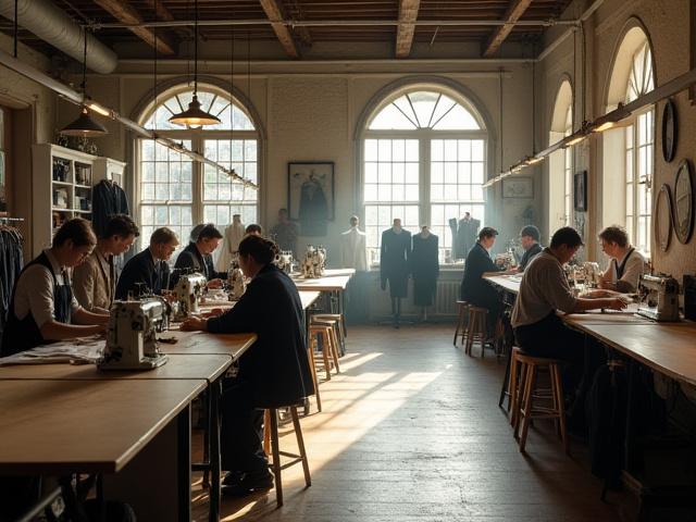 Ancienne photo de tailleurs travaillant dans un atelier classique